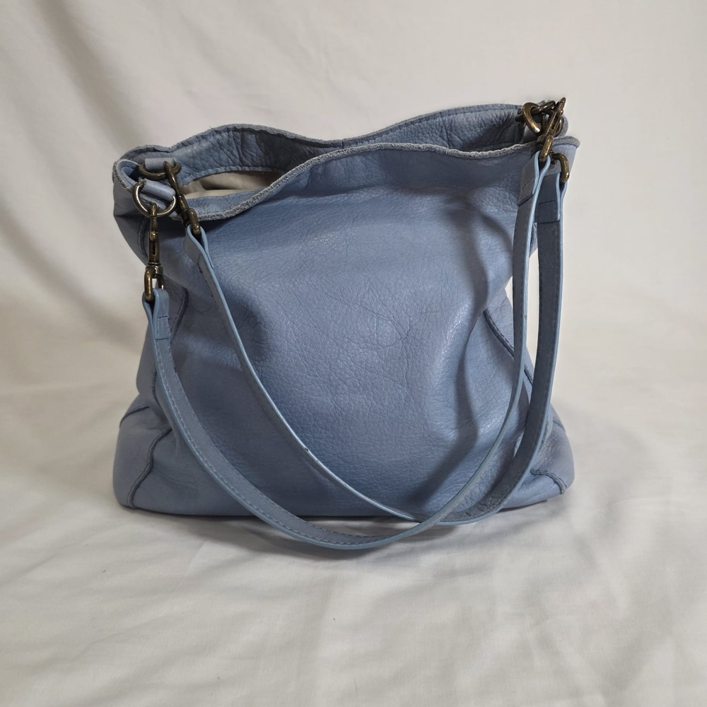American Leather Co. Genuine Leather Hobo Shoulder Bag Powder Blue